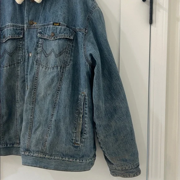 VTG 80s Wrangler Western M-159 Sherpa Lined Denim Jacket Corduroy Wrist Size XXL - Picture 11 of 14